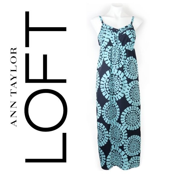 LOFT Dresses & Skirts - ANN TAYLOR LOFT Blue & Teal Mandala Print MAXI Spaghetti Strap Sun Dress Size 2P
